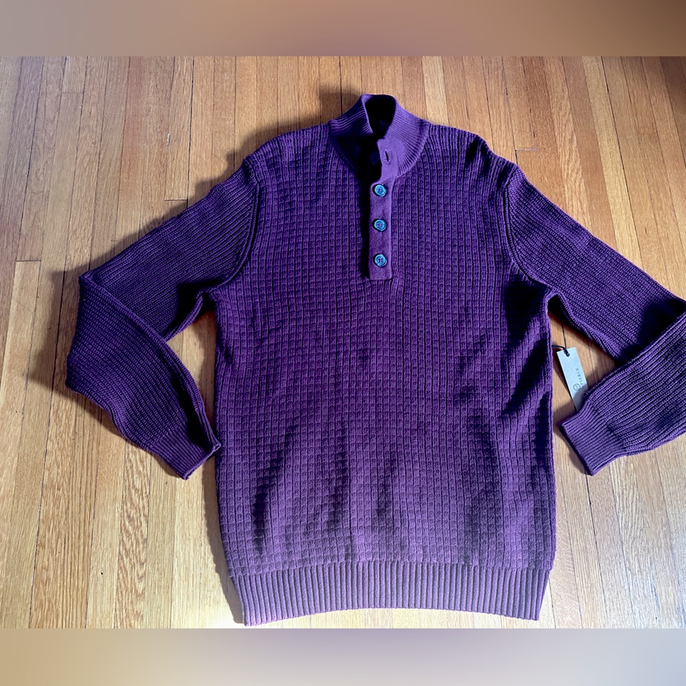 Ethan Pierce Button Detail Cotton Blend Burgundy Sweater, Size L, NWT